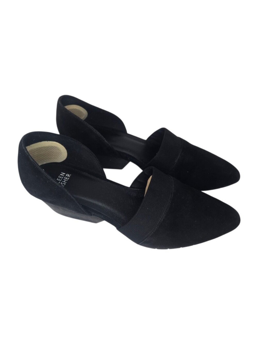 Eileen Fisher Hilly Suede d'Orsay Wedge Womens 8.5 Black Pumps Low Heel Pointed